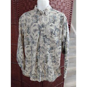 Vintage Woolrich All Over Print Shirt Fishing Lures Fishing Rod Long Sleeve XL